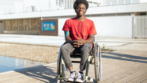 Teen client in wheelchair