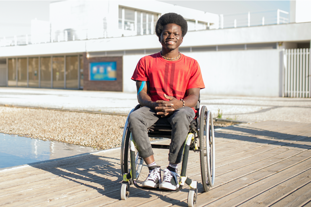 Teen client in wheelchair